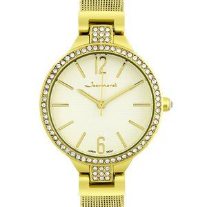 JEANNERET JURA LADIES LUXURY WATCH Elegant Crystal Bezel Gold Tone Mesh 1503A